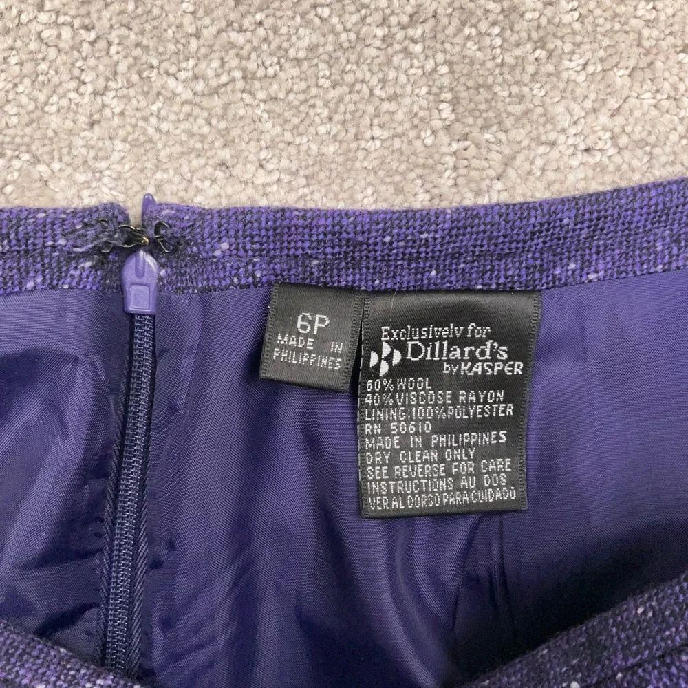Kasper Skirt Suit Women 6P Purple Velvet Collar Professional  Wool Tweed